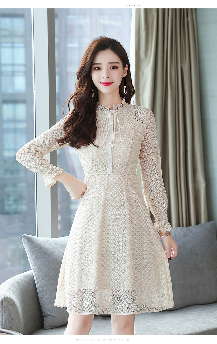GW2277 Lovely Ribbon Lace Dress Almond