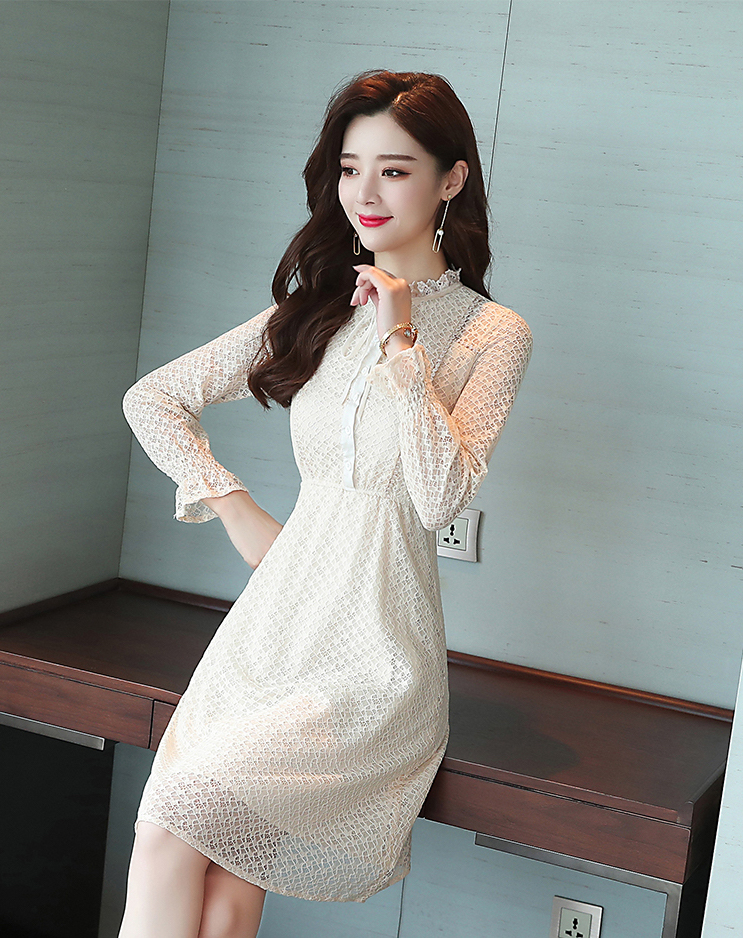 GW2277 Lovely Ribbon Lace Dress Almond