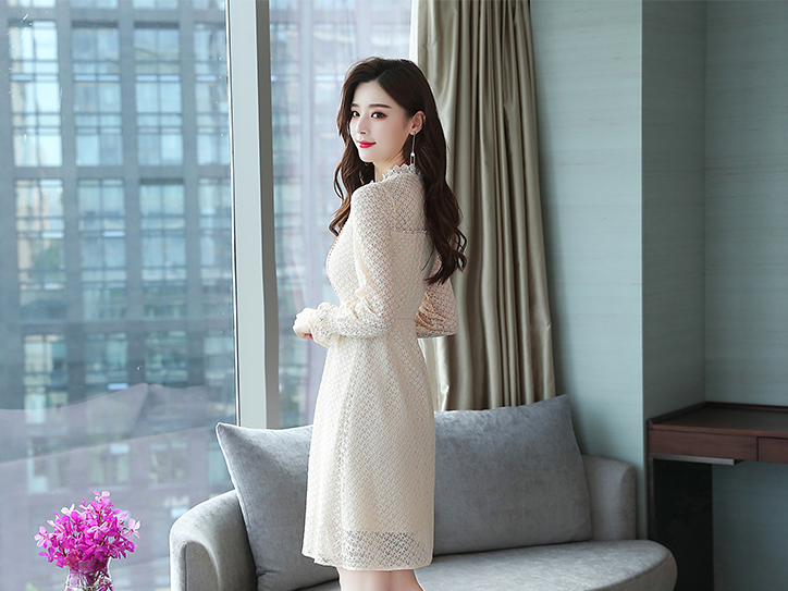 GW2277 Lovely Ribbon Lace Dress Almond