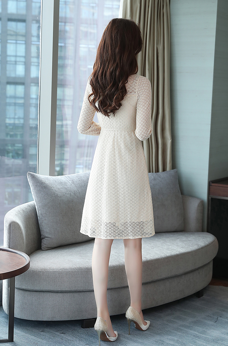 GW2277 Lovely Ribbon Lace Dress Almond