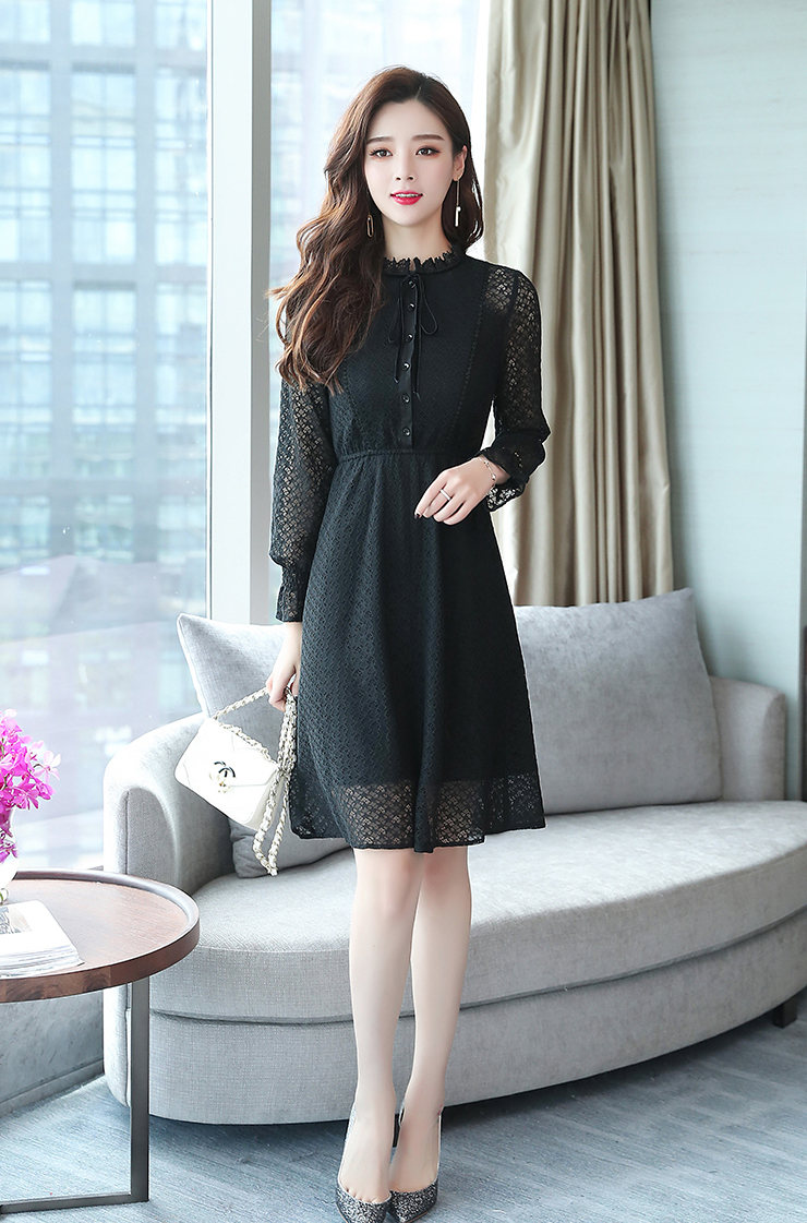 GW2277 Lovely Ribbon Lace Dress Black
