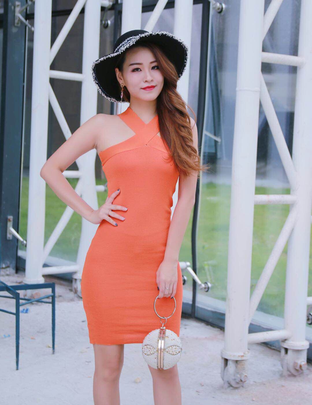GW2279 Sexy Bodycon Dress Orange