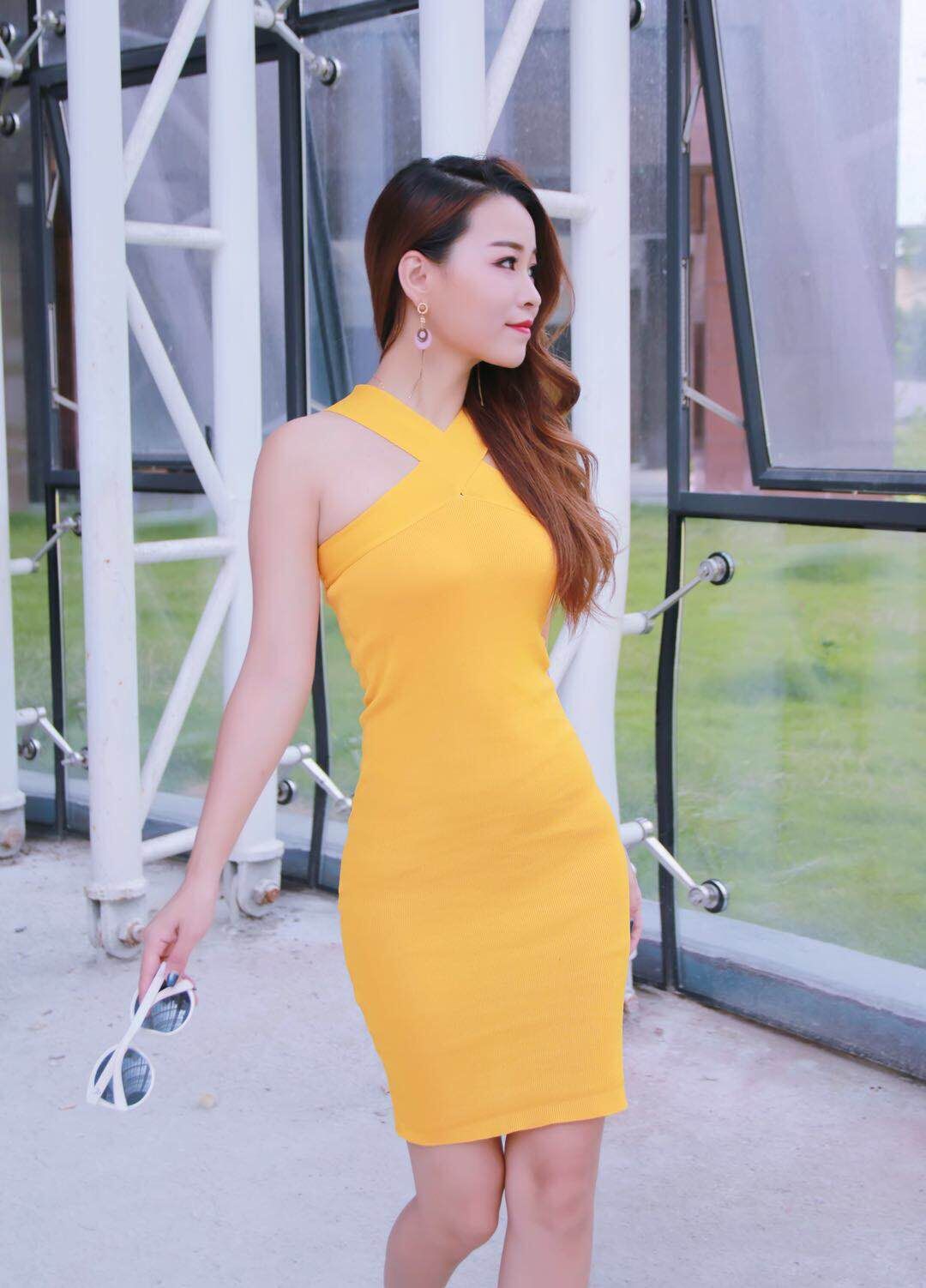 GW2279 Sexy Bodycon Dress Yellow
