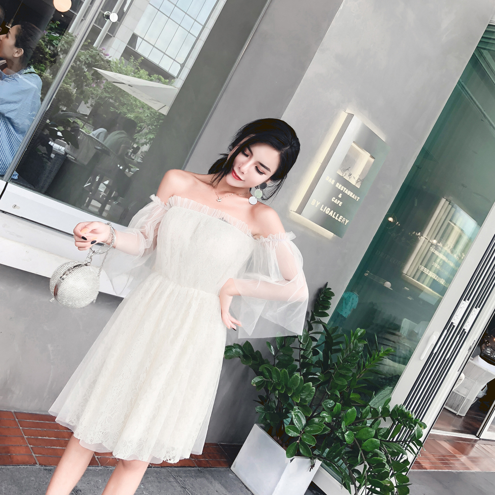 GW2282 Sweet Off Shoulder Dress White