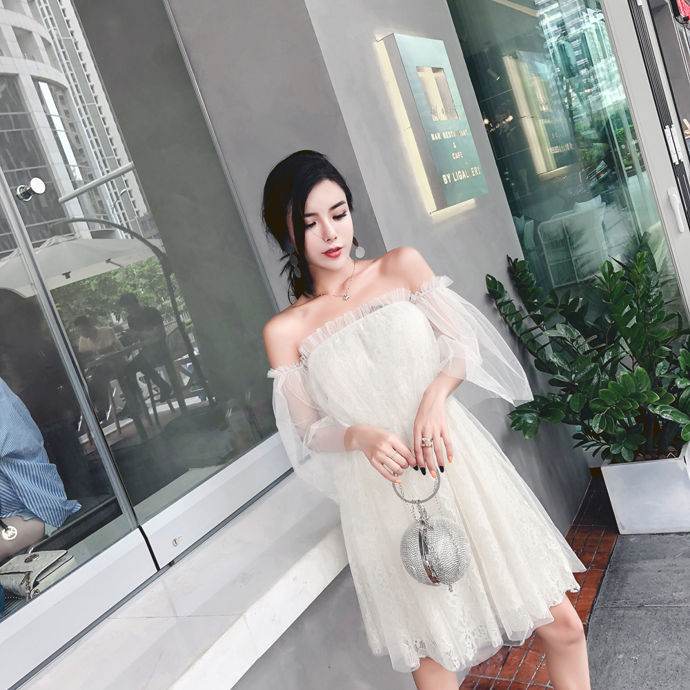GW2282 Sweet Off Shoulder Dress White