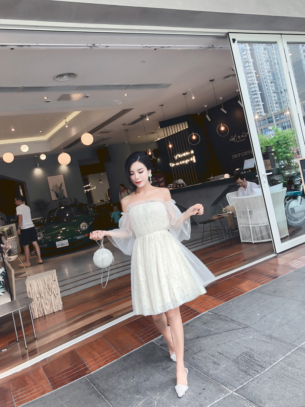 GW2282 Sweet Off Shoulder Dress White