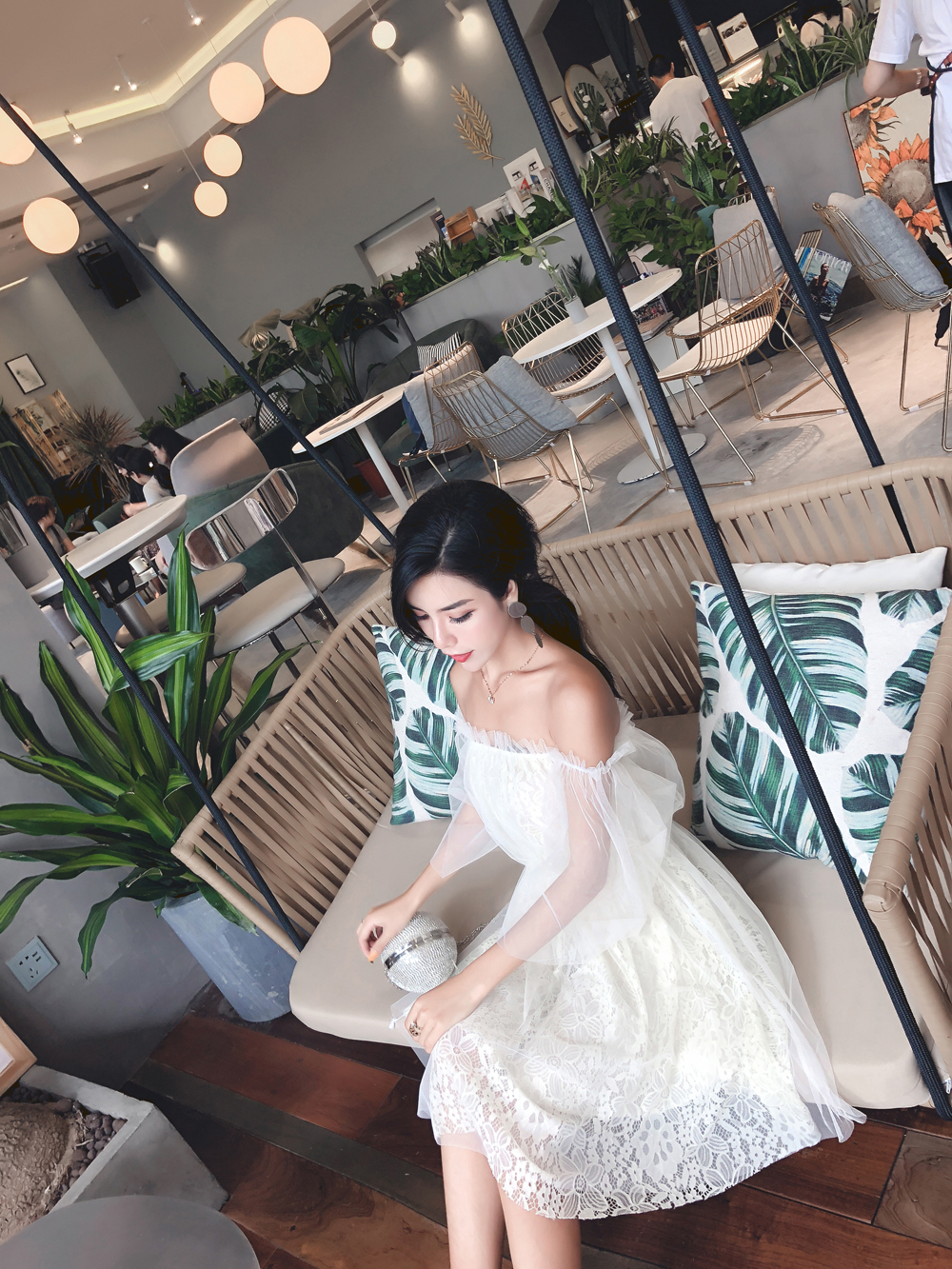 GW2282 Sweet Off Shoulder Dress White