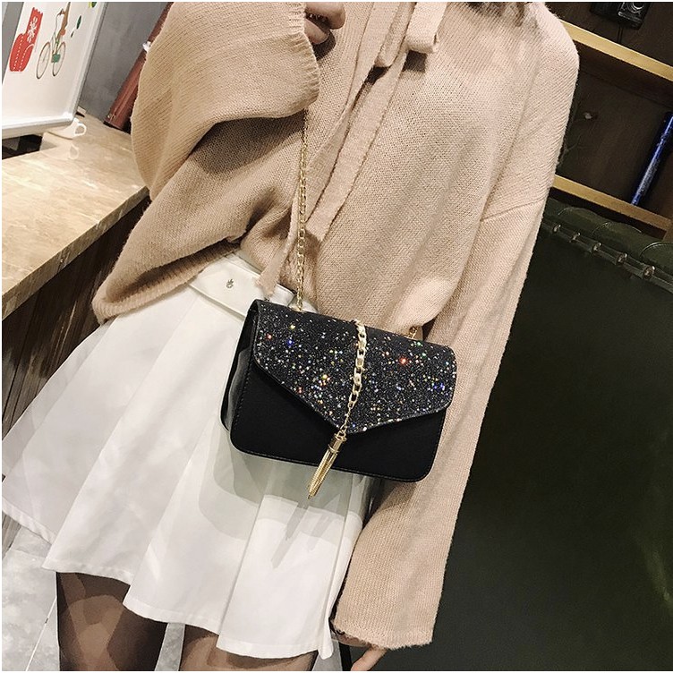 KW80370 Glitter Casual Sling Bag Black