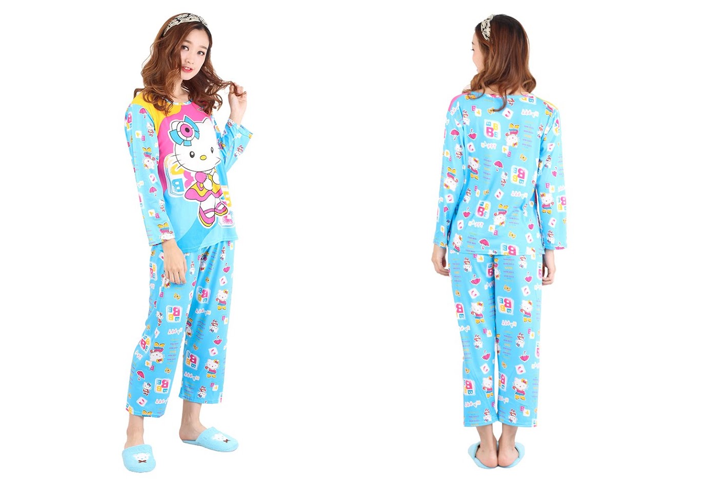 QA-472 Cute Long Sleeves Sleepwear Blue Hello Kitty