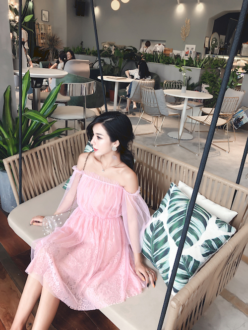 GW2282 Sweet Off Shoulder Dress Pink