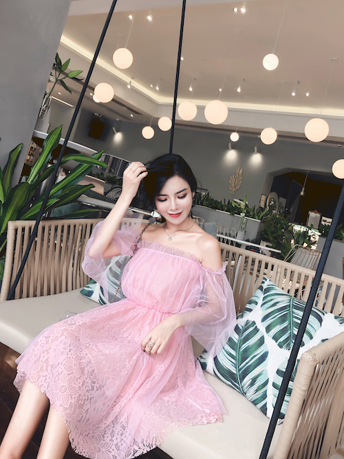 GW2282 Sweet Off Shoulder Dress Pink