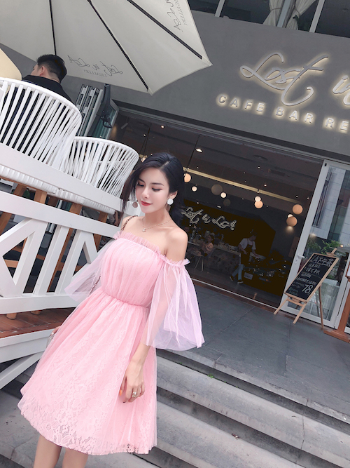 GW2282 Sweet Off Shoulder Dress Pink