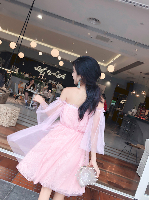 GW2282 Sweet Off Shoulder Dress Pink