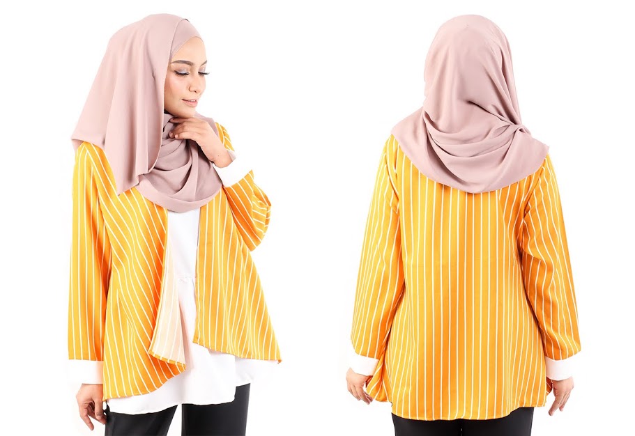 QA-484 Modern Striped Women Blouse Orange