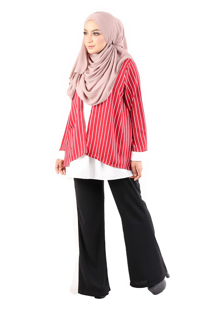 QA-484 Modern Striped Women Blouse Red