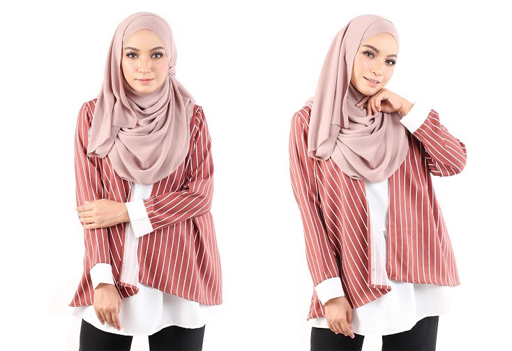 QA-484 Modern Striped Women Blouse Brown