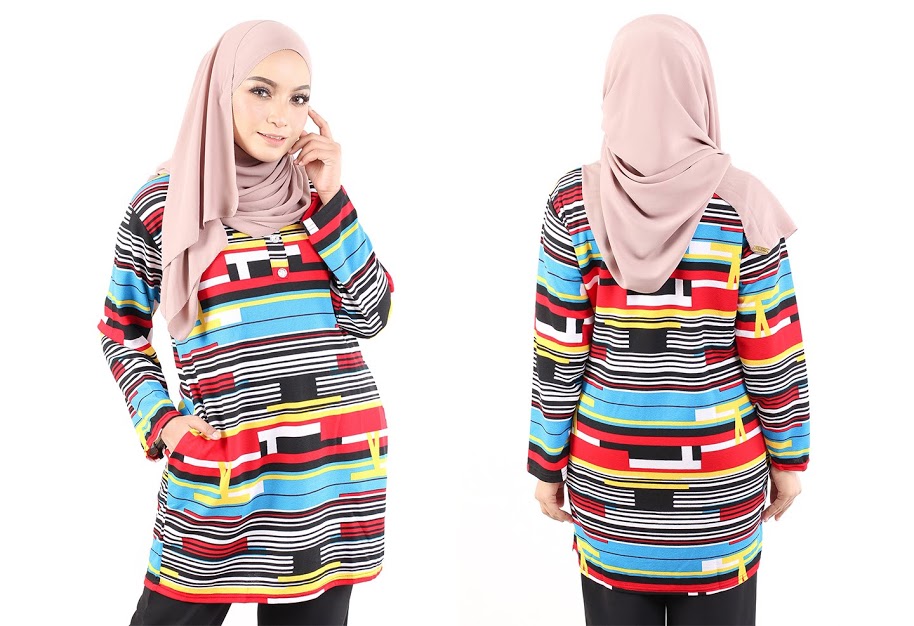 QA-490 Muslimah Printed Blouse Line Red