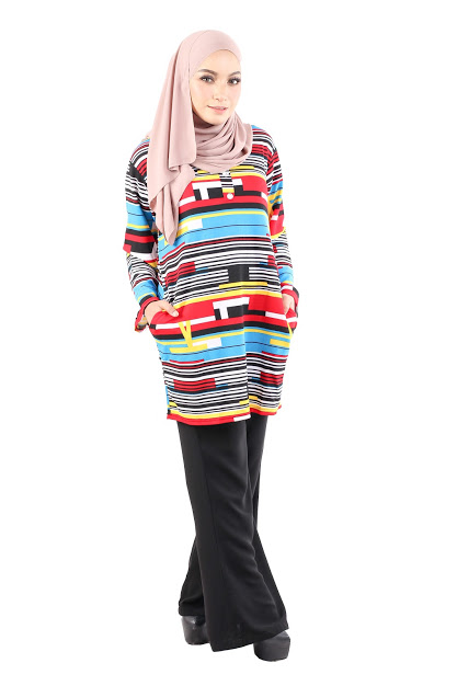 QA-490 Muslimah Printed Blouse Line Red