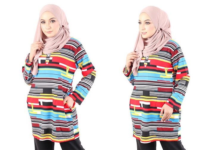 QA-490 Muslimah Printed Blouse Line Red