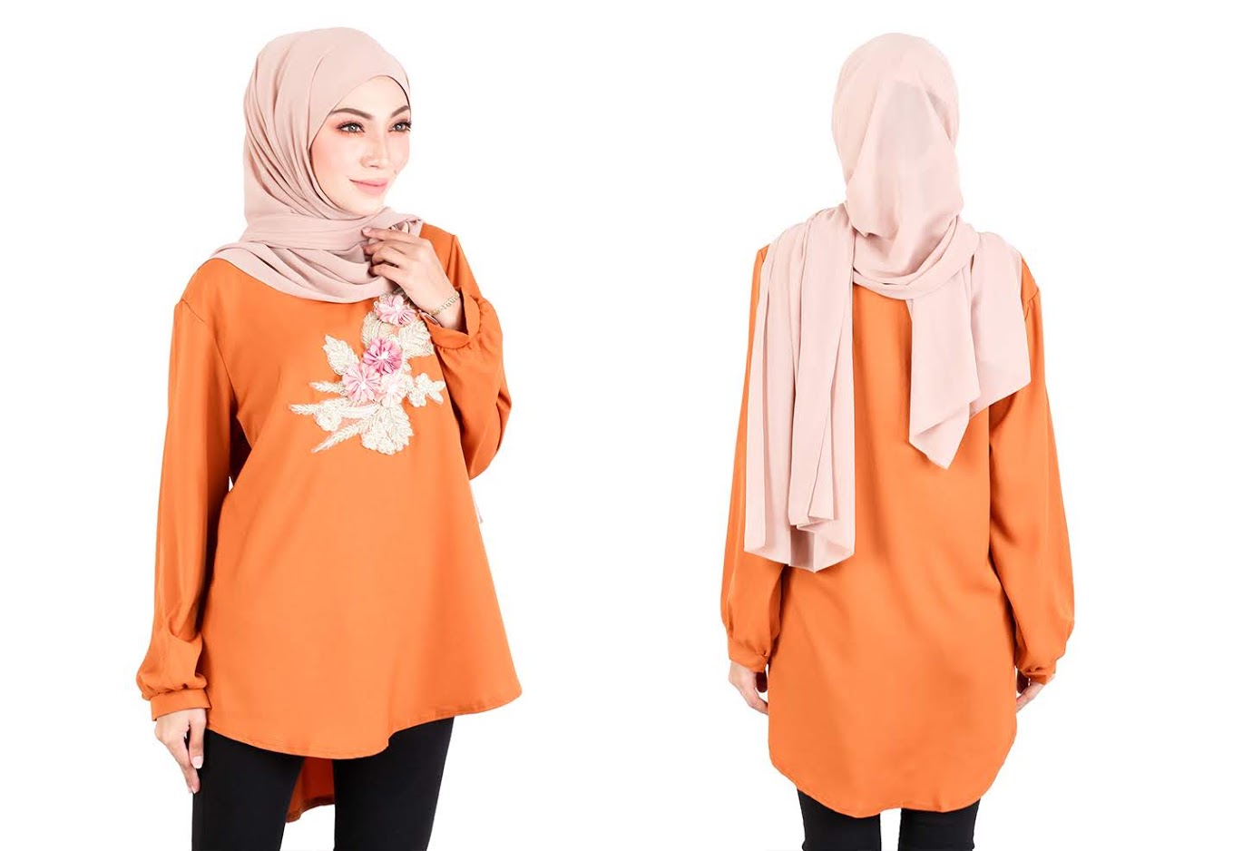 QA-523 Women's Floral Embroidery Blouse Orange