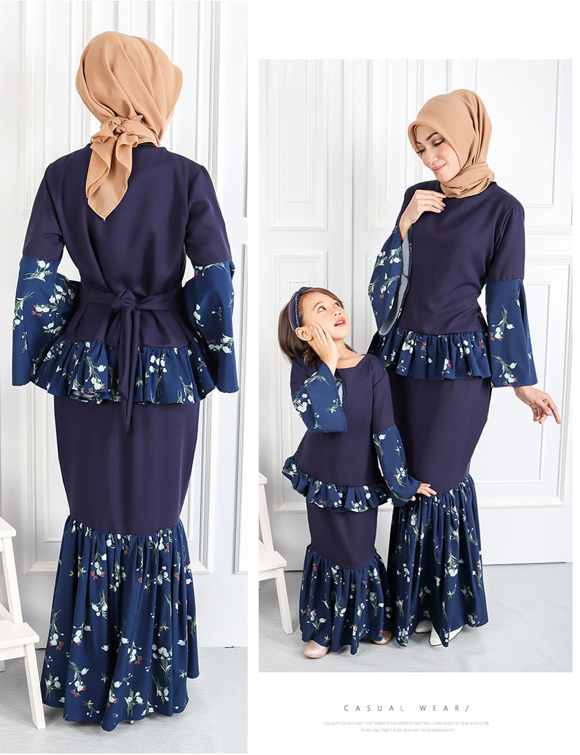 QA-549 WOMEN'S FLORAL KURUNG NAVY BLUE