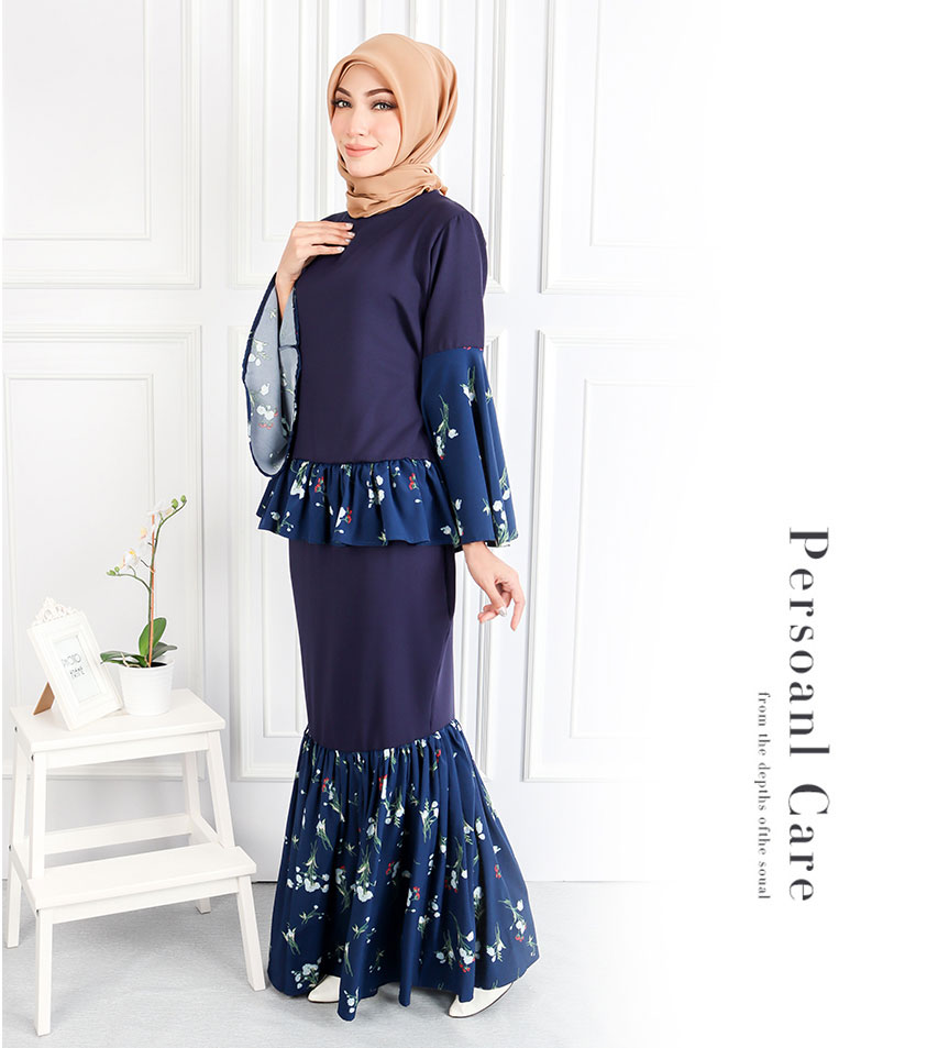 QA-549 WOMEN'S FLORAL KURUNG NAVY BLUE