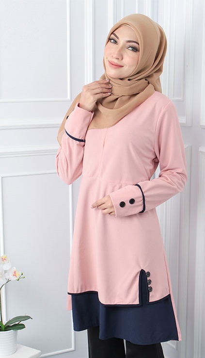 QA-545 MUSLIMAH TUNIC TOP LIGHT PINK
