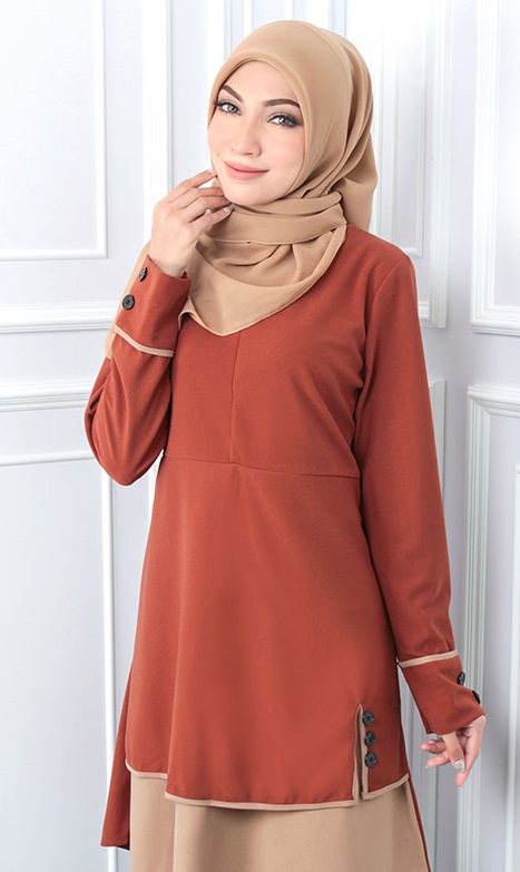 QA-545 MUSLIMAH TUNIC TOP BROWN