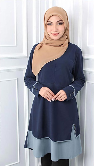 QA-545 MUSLIMAH TUNIC TOP NAVY BLUE