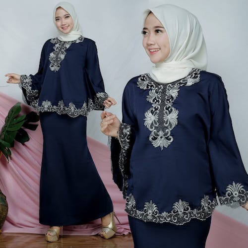 JW5007 Kurung Batwing With Skirt Dark Blue