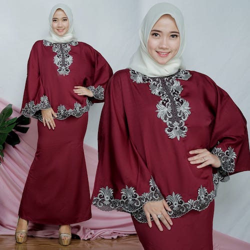 JW5007 Kurung Batwing With Skirt Maroon