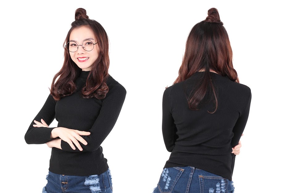 QA-533 HIGHNECK KNITTED TOP BLACK