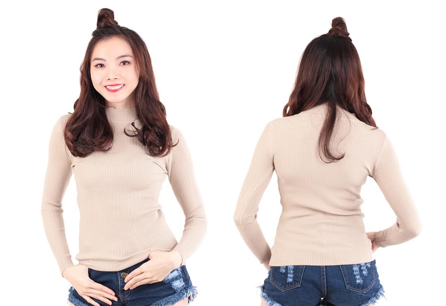 QA-533 HIGHNECK KNITTED TOP KHAKI