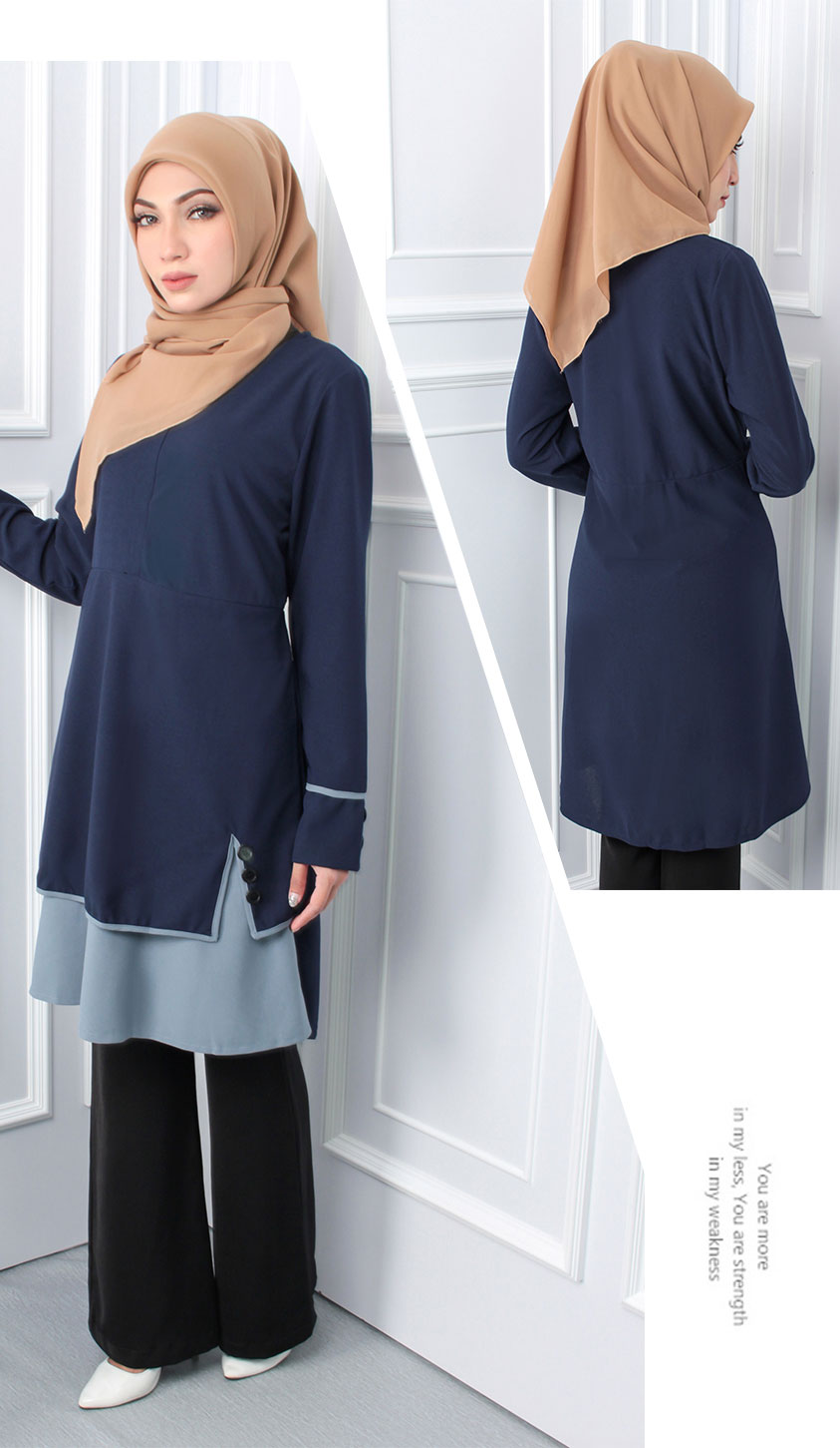 QA-545 MUSLIMAH TUNIC TOP NAVY BLUE