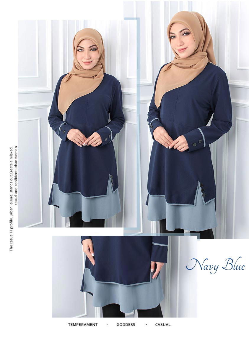 QA-545 MUSLIMAH TUNIC TOP NAVY BLUE