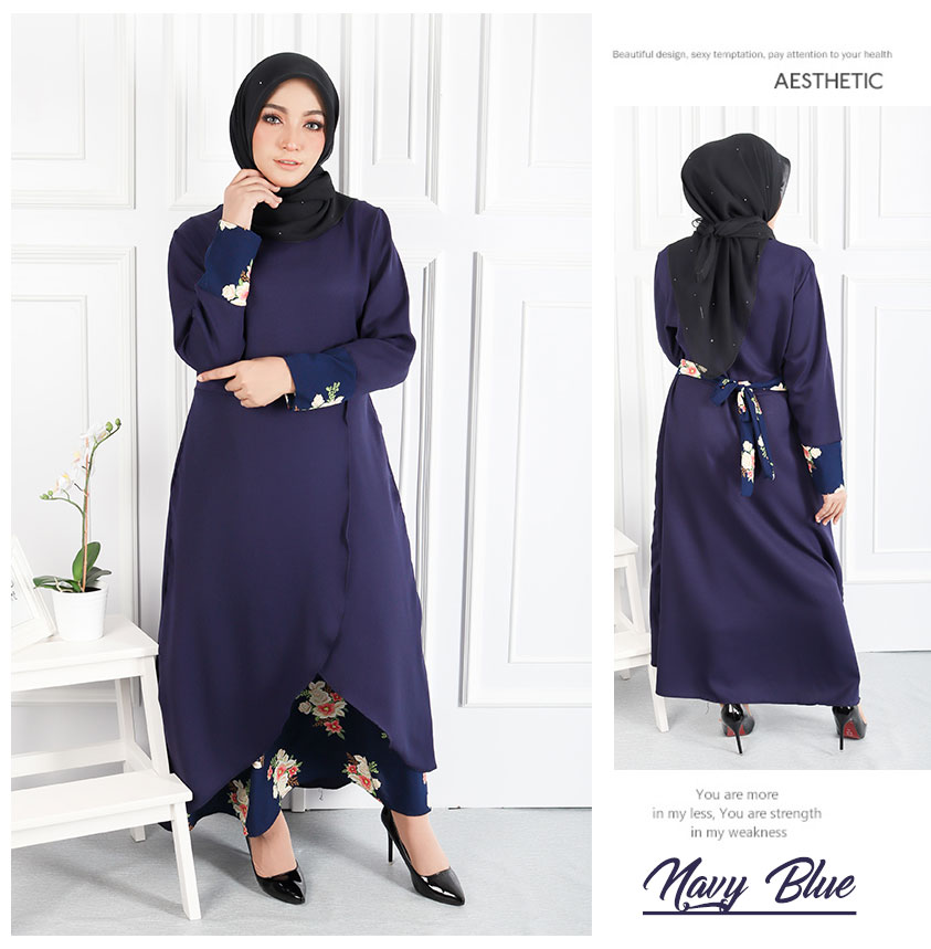 QA-546 FLORAL JUBAH NAVY BLUE