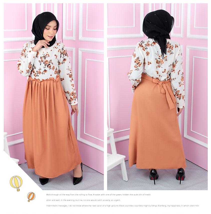 QA-548 LOVELY ROSES DRESS BROWN