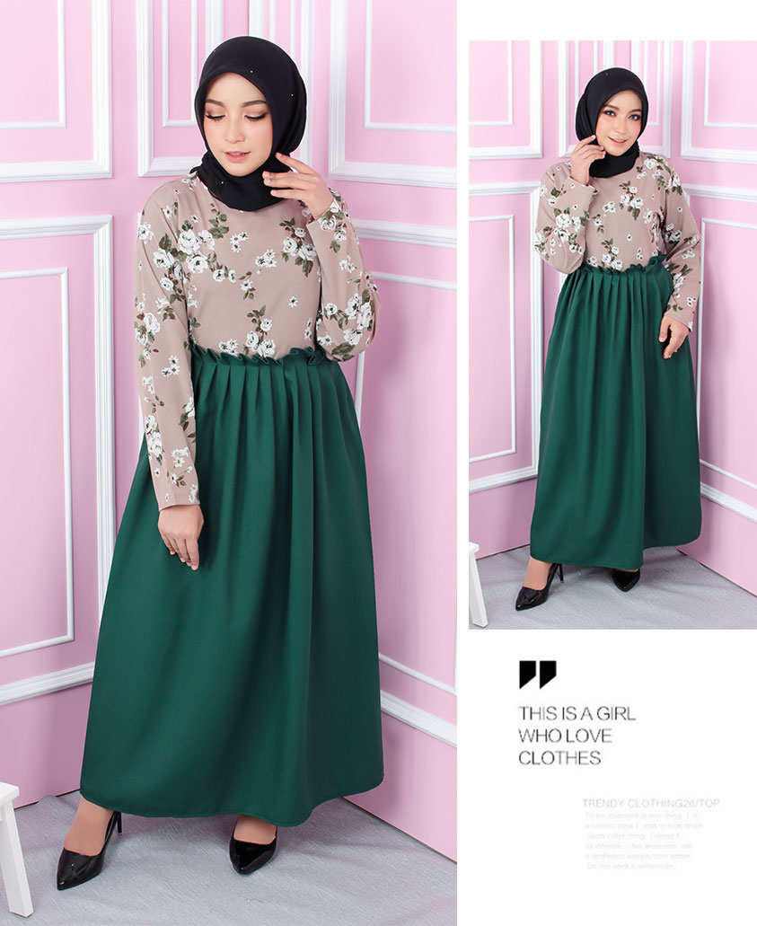 QA-548 LOVELY ROSES DRESS GREEN