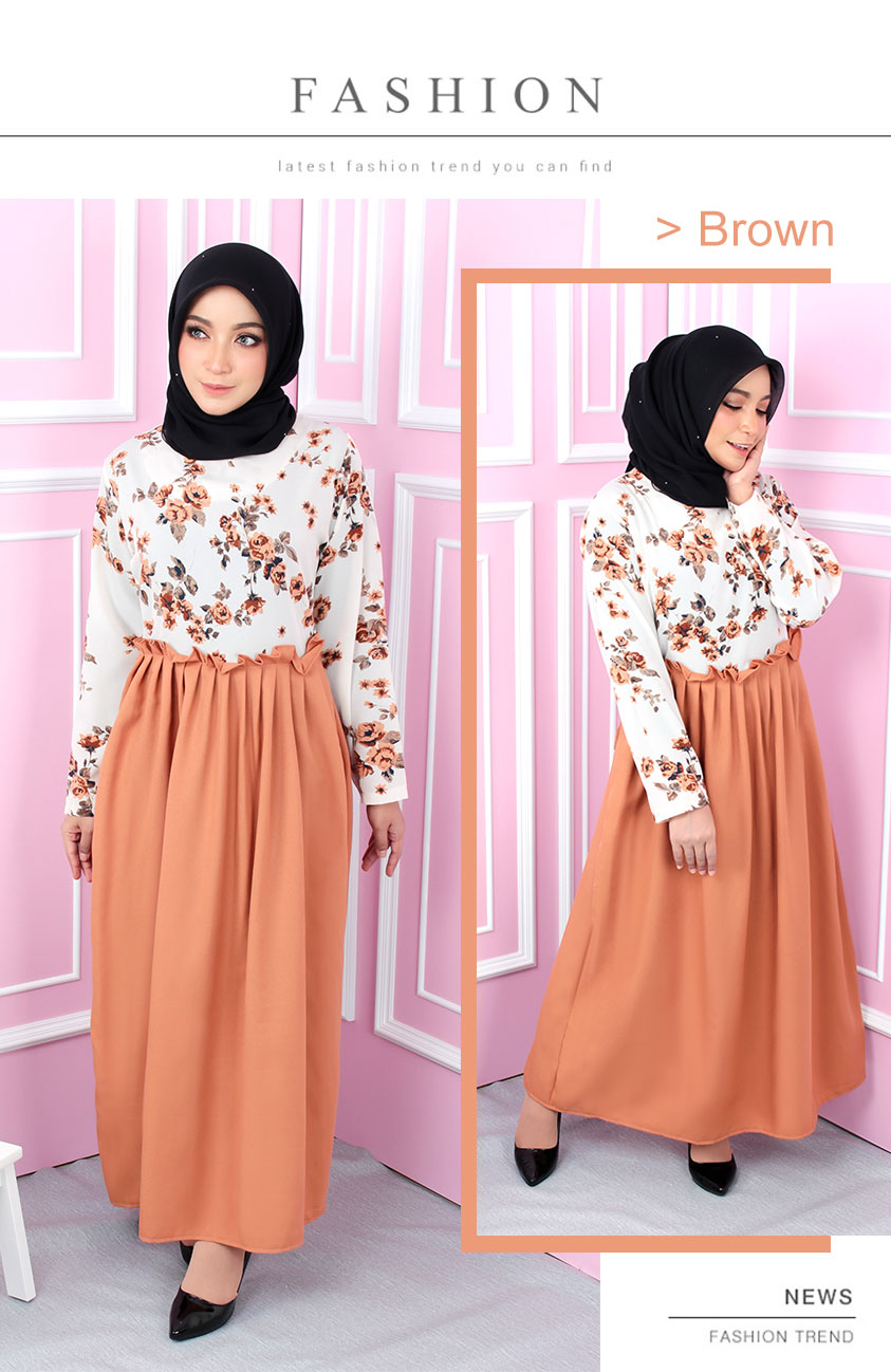 QA-548 LOVELY ROSES DRESS BROWN
