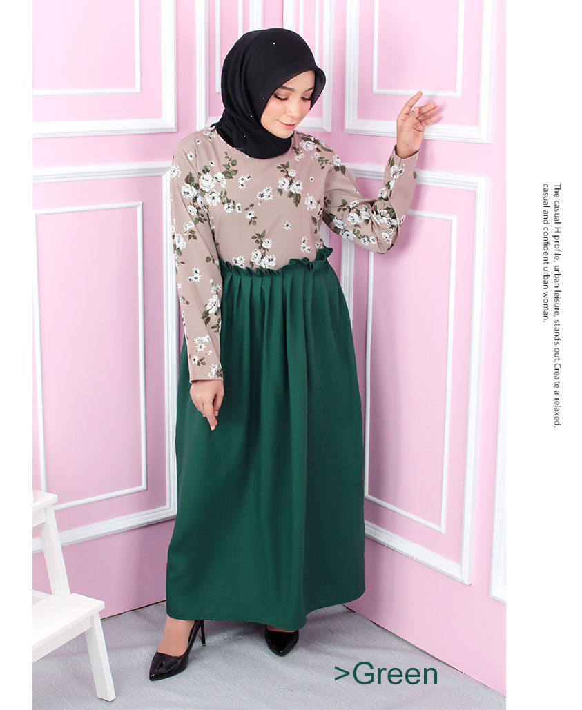 QA-548 LOVELY ROSES DRESS GREEN