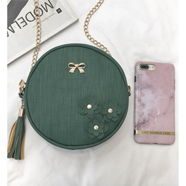 KW80418 KOREAN STYLE ROUND BAG DARK GREEN