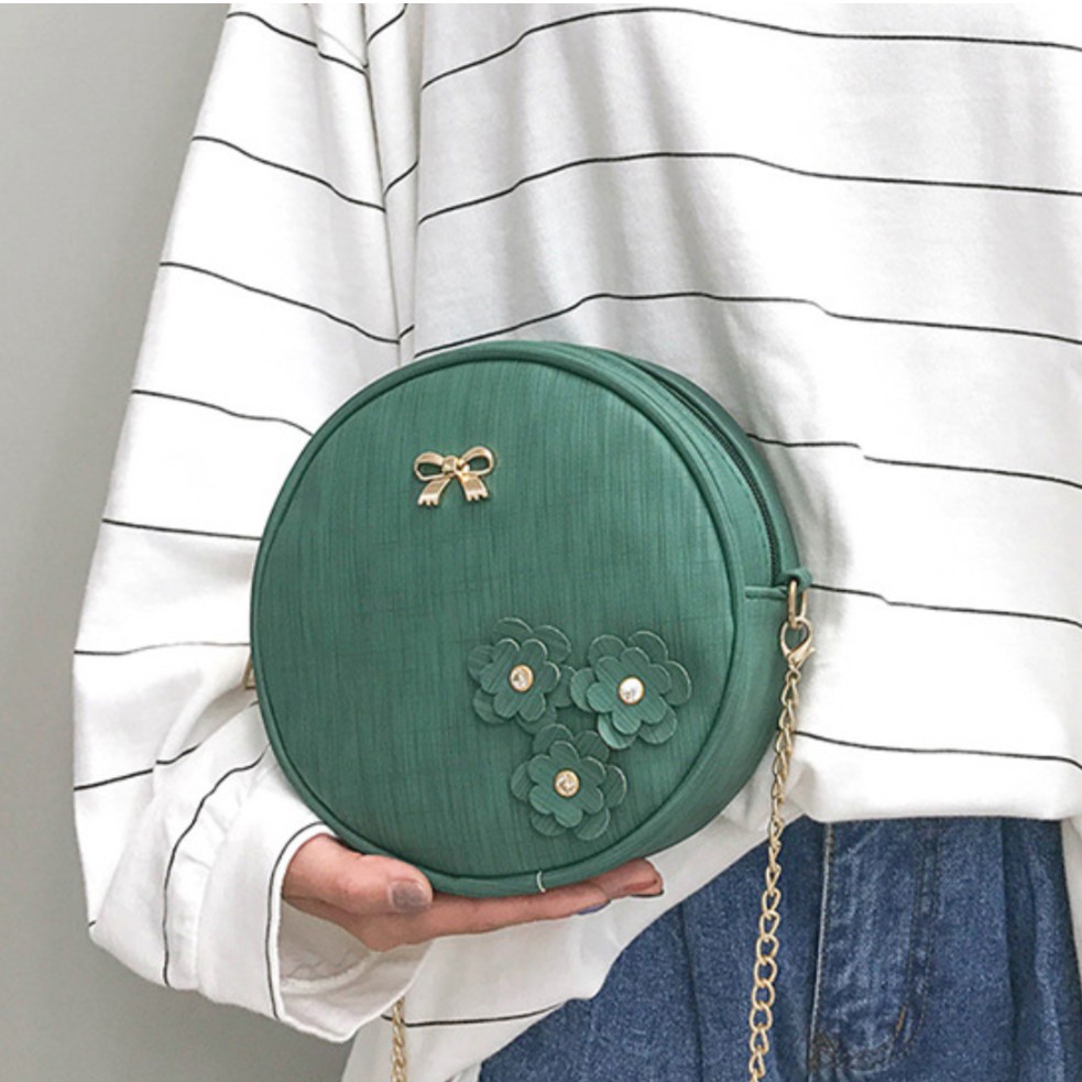 KW80418 KOREAN STYLE ROUND BAG DARK GREEN