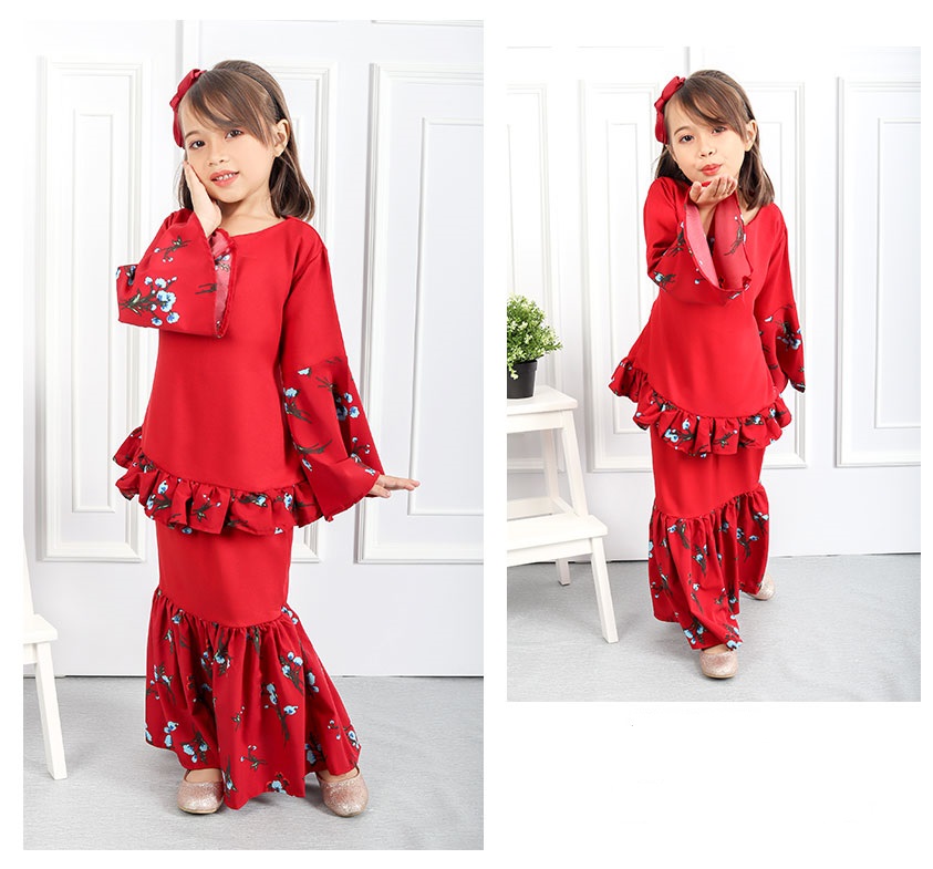 QA-550 SWEET KIDS FLORAL KURUNG RED