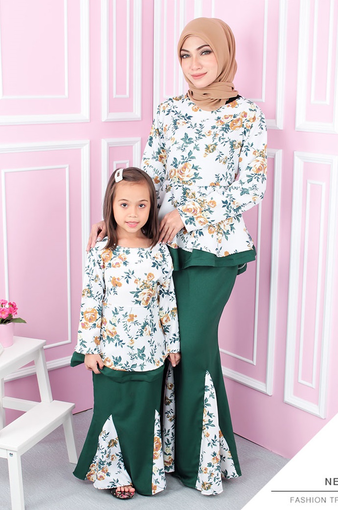 QA-554 KIDS FLORAL KURUNG GREEN