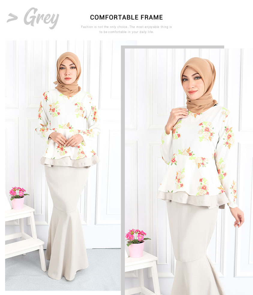 QA-555 WOMEN'S PEPLUM KURUNG GREY