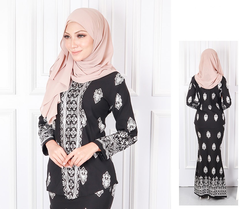 QA-568 MODERN SONGKET KEBAYA SET BLACK WHITE