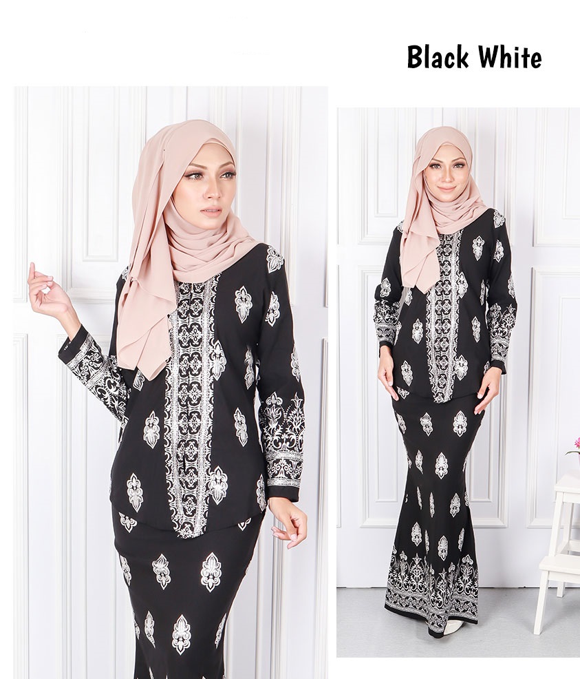 QA-568 MODERN SONGKET KEBAYA SET BLACK WHITE