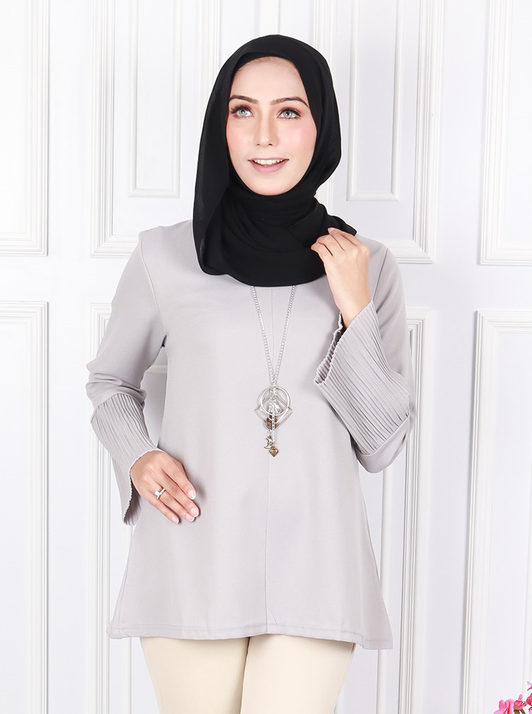 QA-581 WOMEN'S FLARE SLEEVES BLOUSE LIGHT GREY