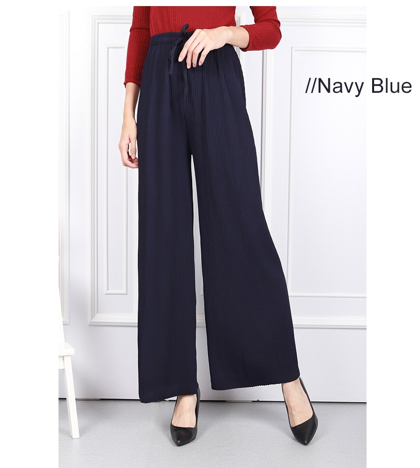 QA-592 PLEATED WIDE PANTS NAVY BLUE