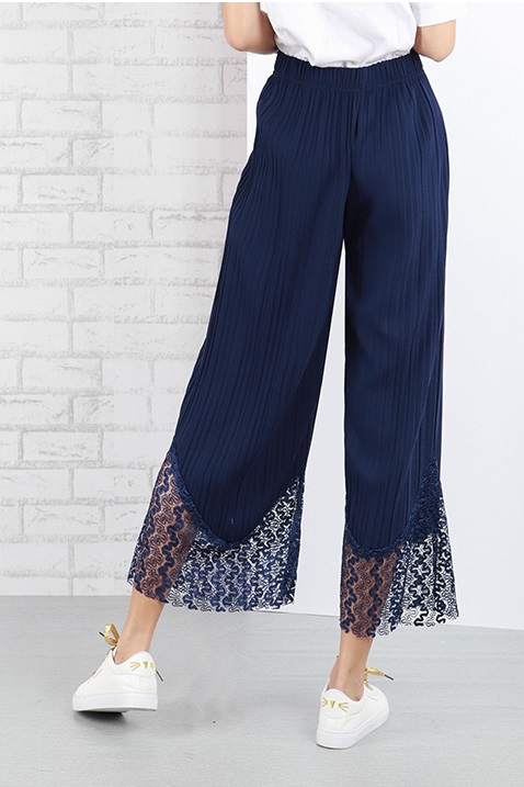 QA-644 WOMEN'S ELASTIC PALAZZO NAVY BLUE